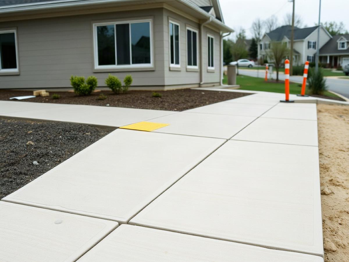 Commercial concrete sidewalk with ADA curb ramp