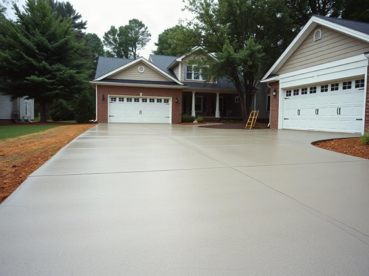 Finished concrete driveway with broom finish