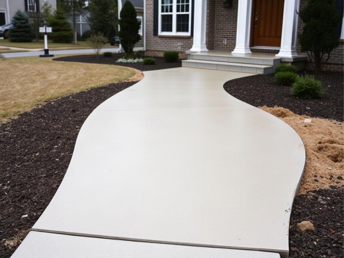 Curved concrete front walkway
